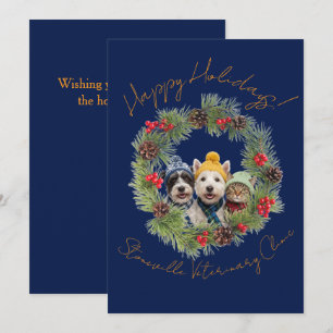 Cartes Pour Fêtes Annuelles Clinique vétérinaire logo plié Couronne bleu marin