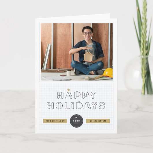 Cartes Pour Fêtes Annuelles Clips papier Joyeux Vacances Blue Grids Business (Devant)