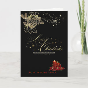 Cartes Pour Fêtes Annuelles Cloche de Noël en or, Joyeux Noël à la bougie