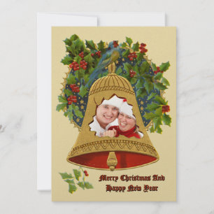 Cartes Pour Fêtes Annuelles Cloche de Noël et photo de bordure de baies de cou