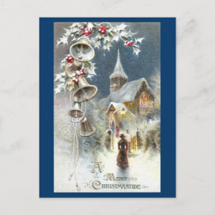 Cartes Pour Fêtes Annuelles Cloches d'argent et Noël Vintage de l'église