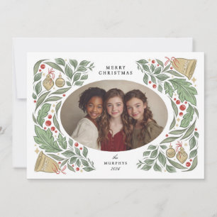 Cartes Pour Fêtes Annuelles cloches de Noël classiques et feuillage   vacances