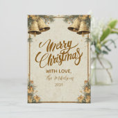 Cartes Pour Fêtes Annuelles Cloches d'or Pine Greenery (Debout devant)