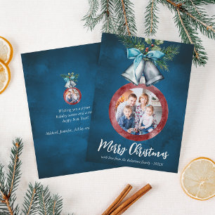 Cartes Pour Fêtes Annuelles Cloches en argent bleu de la Marine Photo de Noël