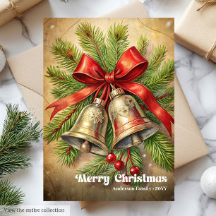 Cartes Pour Fêtes Annuelles Clochettes de Noël charmantes baies de houx classi