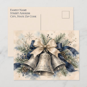 Cartes Pour Fêtes Annuelles Clochettes de Noël Élégantes en Argent Aquarelle
