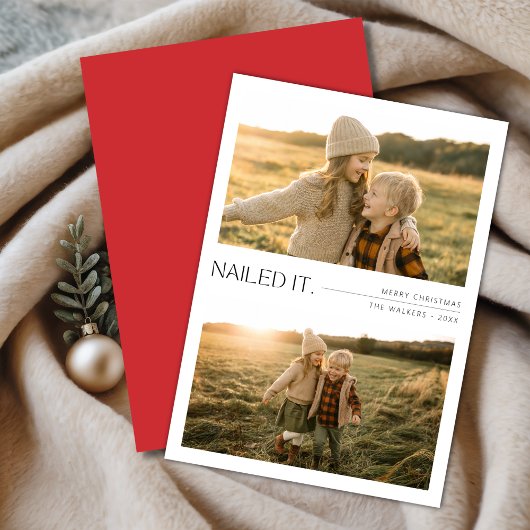 Cartes Pour Fêtes Annuelles Cloué Il Jouer Enfants 2 Photo Noël Rouge