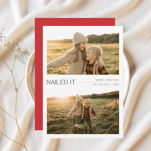 Cartes Pour Fêtes Annuelles Cloué Il Jouer Enfants 2 Photo Noël Rouge