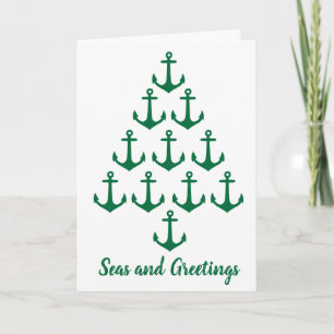 Cartes Pour Fêtes Annuelles Coastal Beach Christmas Nautical Anchor Tree