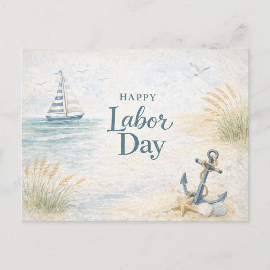 Cartes Pour Fêtes Annuelles Coastal Blue Happy Labor Day (Devant)