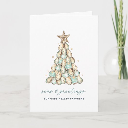 Cartes Pour Fêtes Annuelles Coastal Oyster Christmas Tree Folded (Devant)