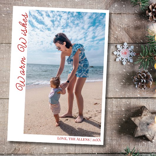 Cartes Pour Fêtes Annuelles Coastal Red Warm Wishes Two Beach Family Photo