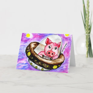 Cartes Pour Fêtes Annuelles Cochon dans un vaisseau spatial