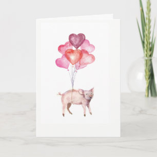 Cartes Pour Fêtes Annuelles Cochon d'aquarelle super mignon avec ballons de co