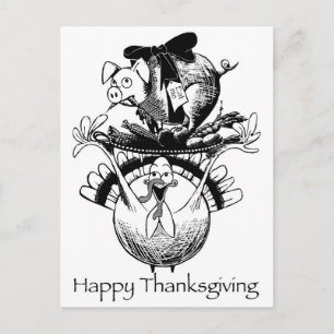 Cartes Pour Fêtes Annuelles Cochon de bon thanksgiving et Turquie