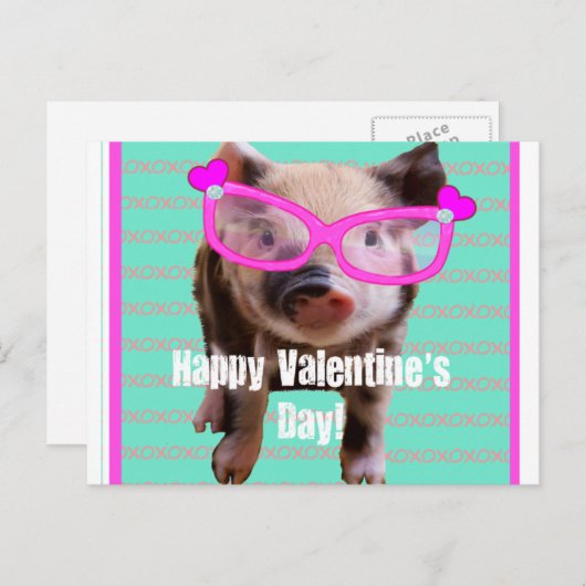 Cartes Pour Fêtes Annuelles Cochon mignon - Heureuse Sainte-Valentin (Devant / Derrière)