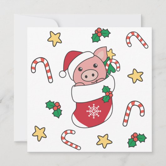 Cartes Pour Fêtes Annuelles Cochon Noël Neige Animaux d'hiver Cochons (Devant)