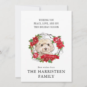 Cartes Pour Fêtes Annuelles Cockapoo blond Aquarelle Poinsettia Noël