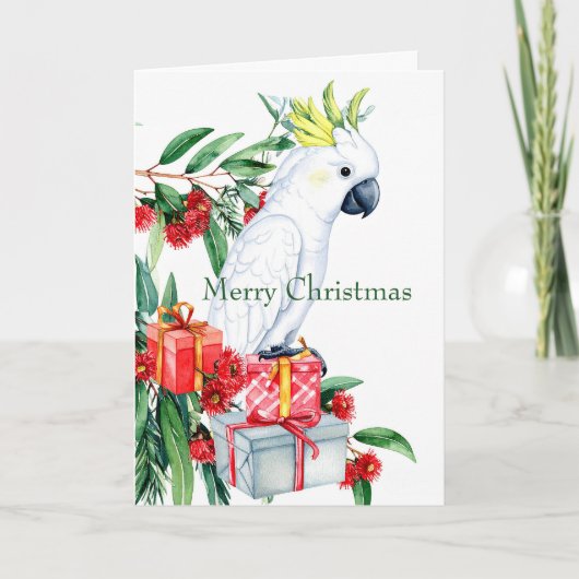 Cartes Pour Fêtes Annuelles Cockatoo blanc présente Joyeux Noël (Devant)