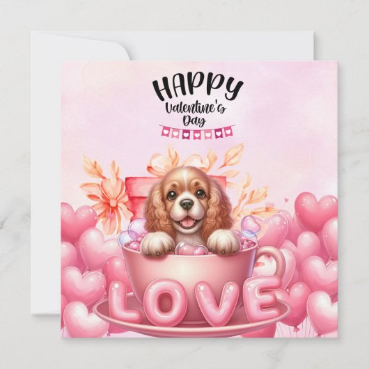 Cartes Pour Fêtes Annuelles Cocker Puppy Chien pour la Saint-Valentin (Devant)