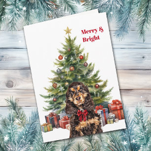 Cartes Pour Fêtes Annuelles Cocker Spaniel noir et feu avec noeud rouge Arbre