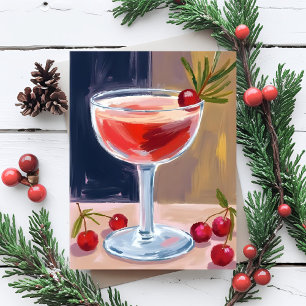 Cartes Pour Fêtes Annuelles Cocktail de Noël   Baies Rouges Pin Merry