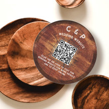 Code QR Bois Rustique Mariage Monogramme Rond