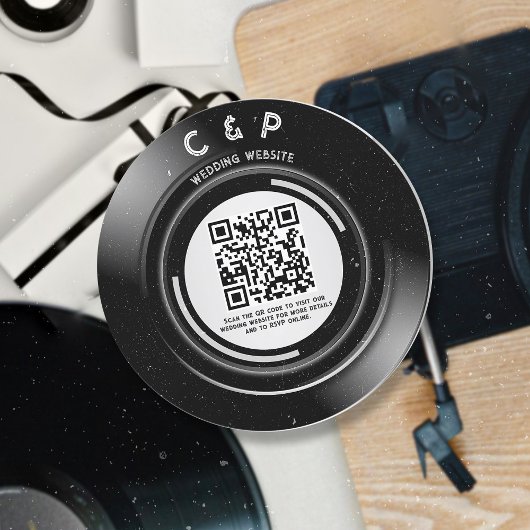 Cartes Pour Fêtes Annuelles Code QR du Mariage de disques de vinyle rétro-chic