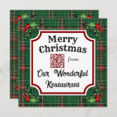 Cartes Pour Fêtes Annuelles Code QR personnalisé Restaurant Noël Vert Plat (Devant / Derrière)