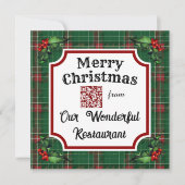 Cartes Pour Fêtes Annuelles Code QR personnalisé Restaurant Noël Vert Plat (Devant)