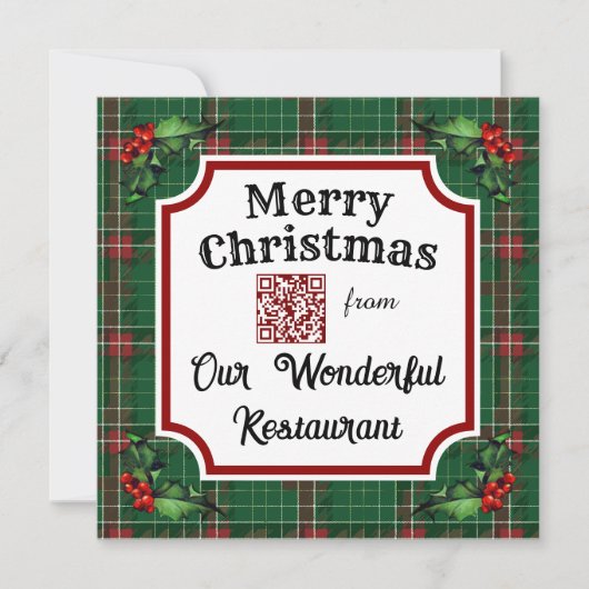 Cartes Pour Fêtes Annuelles Code QR personnalisé Restaurant Noël Vert Plat (Devant)