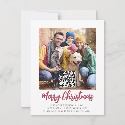 Cartes Pour Fêtes Annuelles Code QR Rouge Brossé Script Joyeux Noël Photo (Devant)