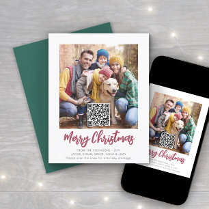 Cartes Pour Fêtes Annuelles Code QR Rouge Brossé Script Joyeux Noël Photo