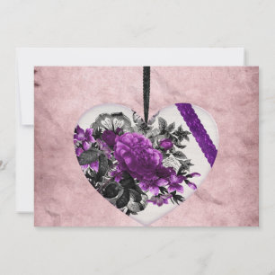 Cartes Pour Fêtes Annuelles Cœur blanc vintage avec fleurs violettes