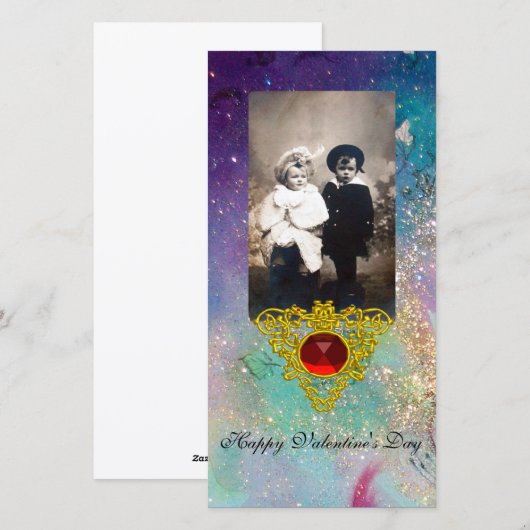 CARTES POUR FÊTES ANNUELLES COEUR CELTIQUE EN VERT BLEU, TURQUOISE, PARKLES D' (Devant / Derrière)