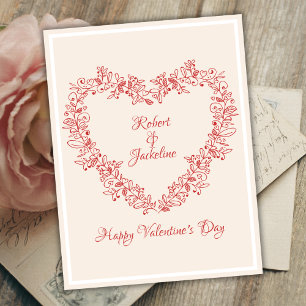 Cartes Pour Fêtes Annuelles Cœur d'amour rouge Mignon Floral Élégant Saint-Val