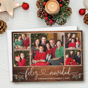 Cartes Pour Fêtes Annuelles Coeur de calligraphie Holly Wood Feliz Navidad