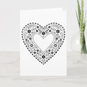 Cartes Pour Fêtes Annuelles Coeur de dentelle noir et blanc