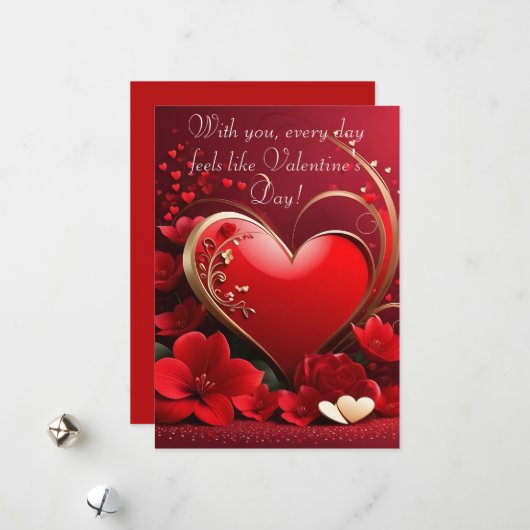Cartes Pour Fêtes Annuelles Cœur de la Saint-Valentin Amour Rouge-Or (Devant/Arrière en situation)