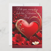 Cartes Pour Fêtes Annuelles Cœur de la Saint-Valentin Amour Rouge-Or (Devant)