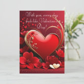 Cartes Pour Fêtes Annuelles Cœur de la Saint-Valentin Amour Rouge-Or (Debout devant)