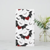 Cartes Pour Fêtes Annuelles Coeur d'Halloween avec ailes de chauve-souris noir (Debout devant)