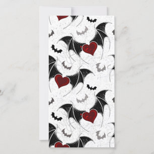 Cartes Pour Fêtes Annuelles Cœur d'Halloween avec ailes de chauve-souris noire