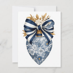 Cartes Pour Fêtes Annuelles Cœur floral Toile bleue Nœud rayé marine