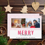 Cartes Pour Fêtes Annuelles Coeur rose Joyeux script de Noël Photo de famille<br><div class="desc">Joli Coeur Rose Joyeux Script de Noël Famille Photo Carte de vacances. La typographie et le script moderne et tendance. Ajoutez 2 photos et du texte et faites une carte douce et chic.</div>