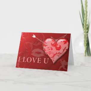 Cartes Pour Fêtes Annuelles Coeur rose rouge avec I Love You