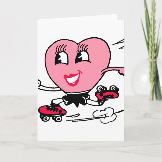 Cartes Pour Fêtes Annuelles Coeur rose sur patins à rouleaux (Devant)