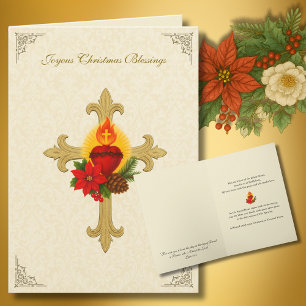 Cartes Pour Fêtes Annuelles Cœur Sacré de Jésus Florales de Noël