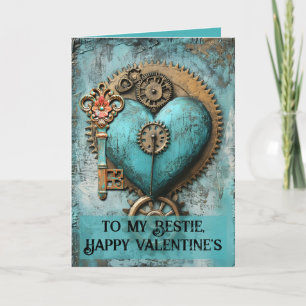 Cartes Pour Fêtes Annuelles Cœur sarcelle vintage avec engrenages Art Steampun