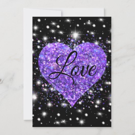 Cartes Pour Fêtes Annuelles Cœur scintillant violet, amour paillettes valentin (Devant)